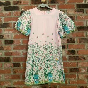 Olivia James The Label Louisa Floral Pink Garden Puffed Sleeve Mini Dress Sz XS